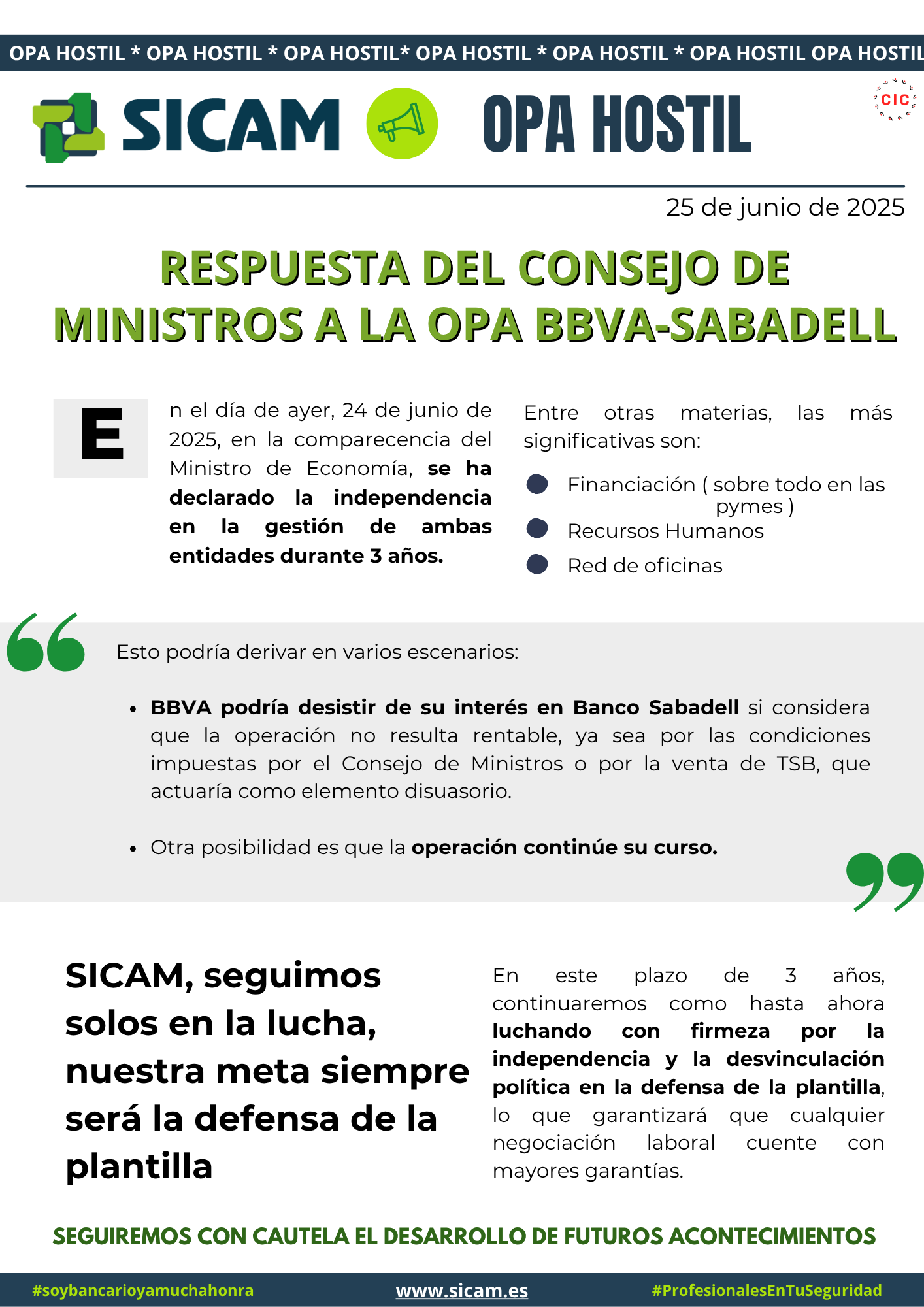 25 junio 2025. OPA ¿En el aire?<br>